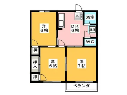 CRESCENT HOUSE(3DK/2階)の間取り写真