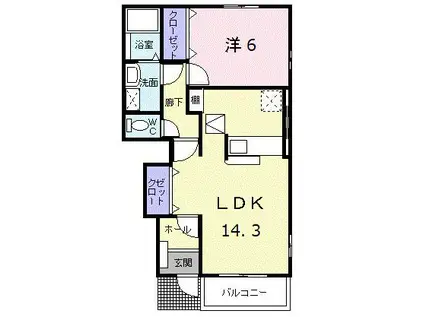 ANGE PALAZZOII番館(1LDK/1階)の間取り写真