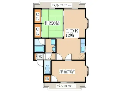 ねぎはらコーポA棟(2LDK/3階)の間取り写真