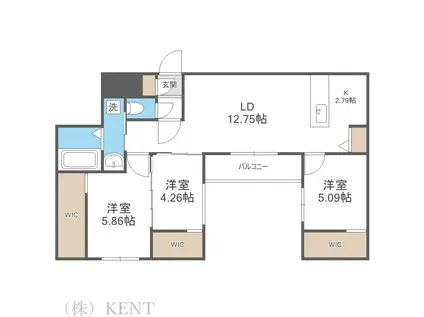 EEL八軒(3LDK/3階)の間取り写真