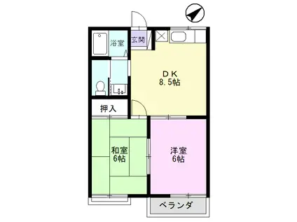 シャンポール北野 A棟(2DK/2階)の間取り写真