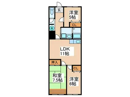 炭市ビル(3LDK/2階)の間取り写真