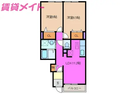 ジェルメ86II(2LDK/1階)の間取り写真