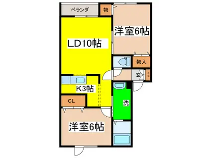 エスタミ菊地(2LDK/1階)の間取り写真
