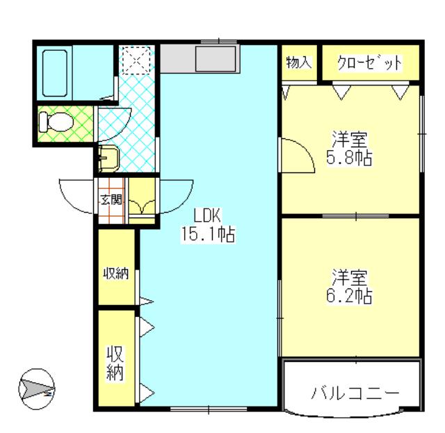 バンブー(2LDK/2階)の間取り写真