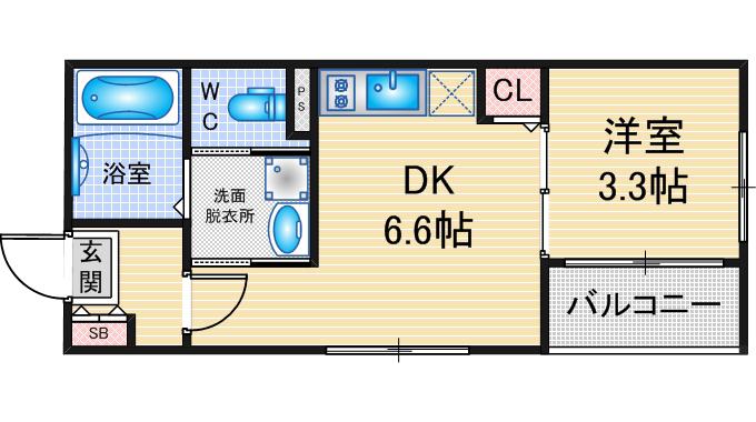 パークテラス(1DK/2階)の間取り写真