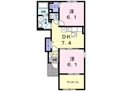 サンシャインヒルズII・A(2DK/1階)の間取り写真