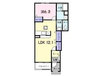 プリムローズ ドゥ(1LDK/1階)の間取り写真