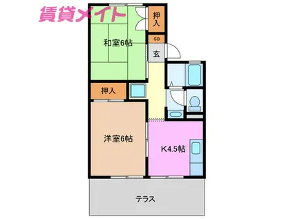 ノースエトランゼB棟(2K/1階)の間取り写真