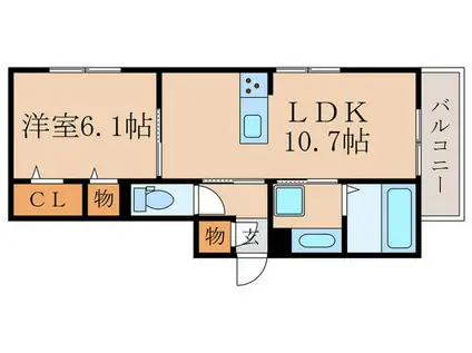 GRAMM六地蔵B棟(1LDK/1階)の間取り写真