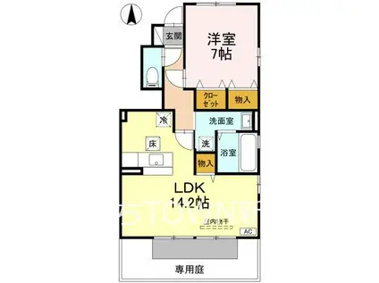 ウィステリア・フィールドB棟(1LDK/1階)の間取り写真