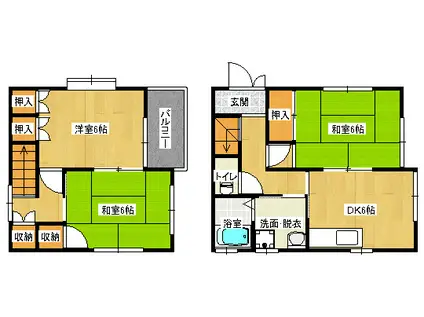 JR福塩線 備後本庄駅 徒歩19分 2階建 築25年(3DK/1階)の間取り写真