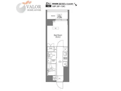 プラウドフラット蒲田(1K/9階)の間取り写真