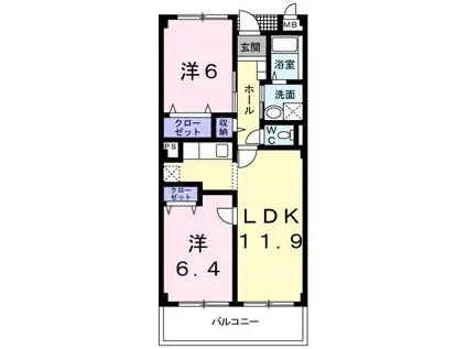 グラディオ 牛川(2LDK/2階)の間取り写真