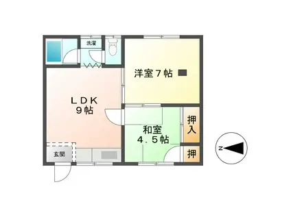 巾クレスト(2DK/1階)の間取り写真