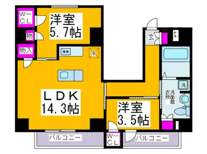 リンクハウス南堀江(2LDK/9階)の間取り写真
