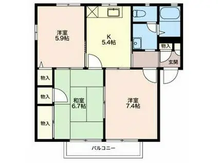 ロイヤルスクエア(3K/2階)の間取り写真