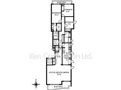 シルクハイツ長者丸(3LDK/2階)の間取り写真