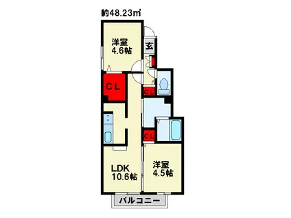 ソレイユ・ハイム上吉田 B棟(2LDK/2階)の間取り写真
