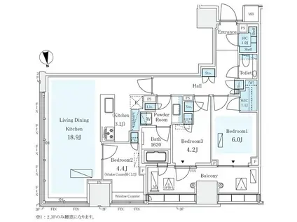 パークコート ザ・三番町ハウス(3LDK/9階)の間取り写真