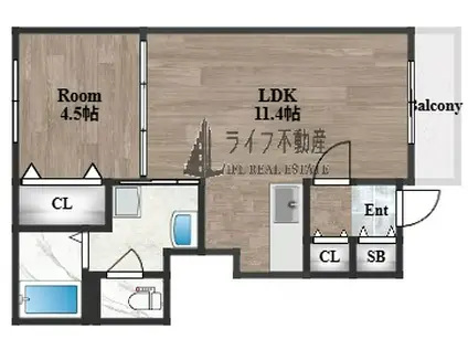 アートン若江西(1LDK/1階)の間取り写真