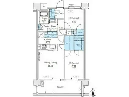ベルヴュコート名古屋則武(2SLDK/7階)の間取り写真