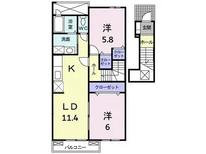 カルム メゾン II(2LDK/2階)の間取り写真