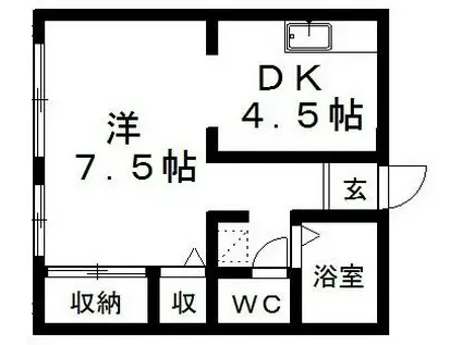 ディアコート華(1DK/2階)の間取り写真