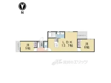 京都セレーナ北大路大宮(2LDK/1階)の間取り写真