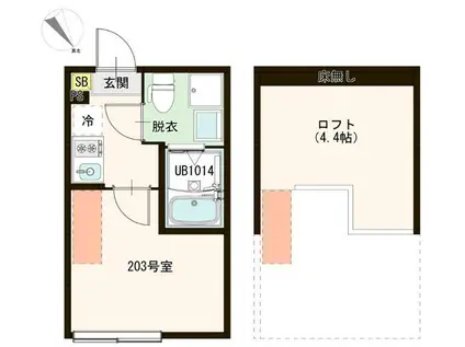 ハーモニーテラス東伊興III(1K/2階)の間取り写真