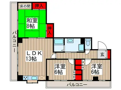 キョーエーマンション末広(3LDK/6階)の間取り写真