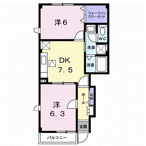 サンライズK3B(2DK/1階)の間取り写真