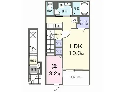 谷津1丁目アパート(1LDK/2階)の間取り写真