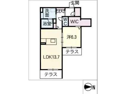 プランタン杁ヶ池(1LDK/1階)の間取り写真