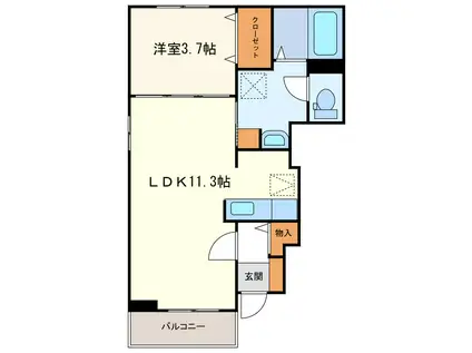 ベルハーモニー A(1LDK/1階)の間取り写真