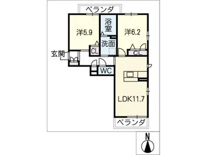 フォレストガーデンB棟(2LDK/2階)の間取り写真