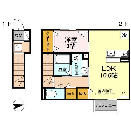 クレール石塚(1LDK/2階)の間取り写真