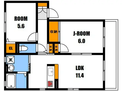 ハピネスK B棟(2LDK/1階)の間取り写真