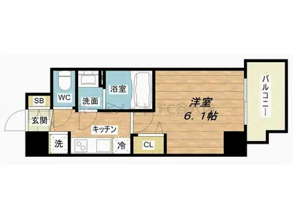 プレサンス心斎橋ブライト(1K/13階)の間取り写真