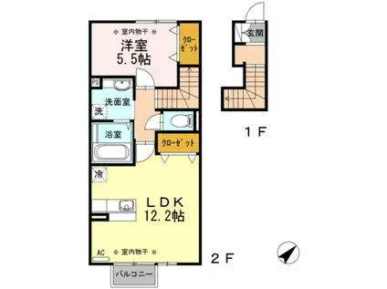 グランツ(1LDK/2階)の間取り写真