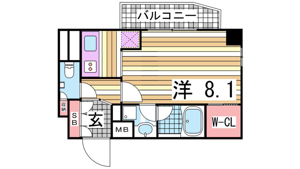 ベルフェリーク新神戸(1K/4階)の間取り写真