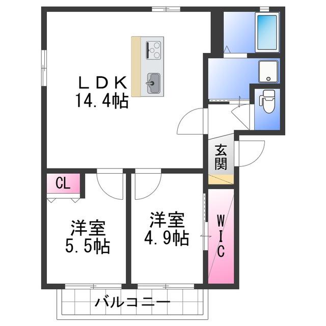 シャーメゾン笠松(2LDK/2階)の間取り写真