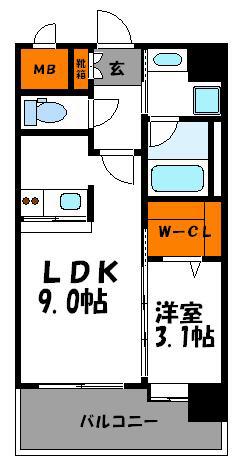 エンクレスト薬院大通(1LDK/15階)の間取り写真