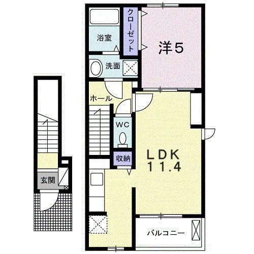 グリシーナ(1LDK/2階)の間取り写真