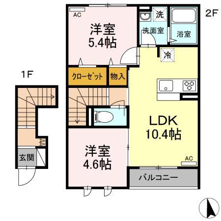 レセア花小金井(2LDK/2階)の間取り写真
