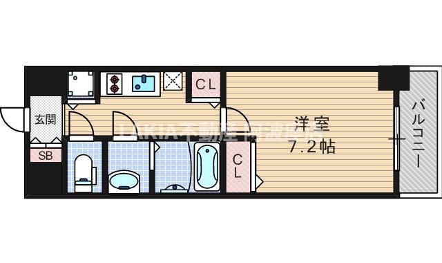 エステムコート南堀江IIIチュラ(1K/14階)の間取り写真