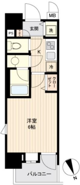 ガーラ・ヴィスタ大井仙台坂(1K/6階)の間取り写真