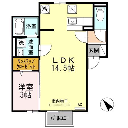 ハピネス下阪本(1LDK/2階)の間取り写真