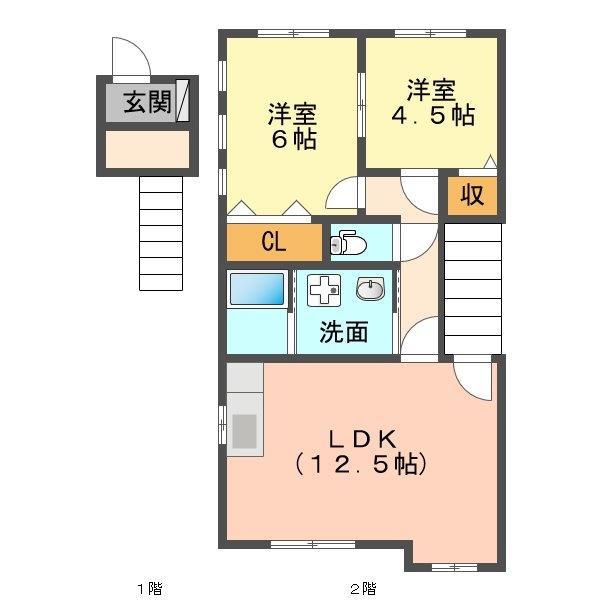 コンフォート瀬戸A棟(2LDK/2階)の間取り写真