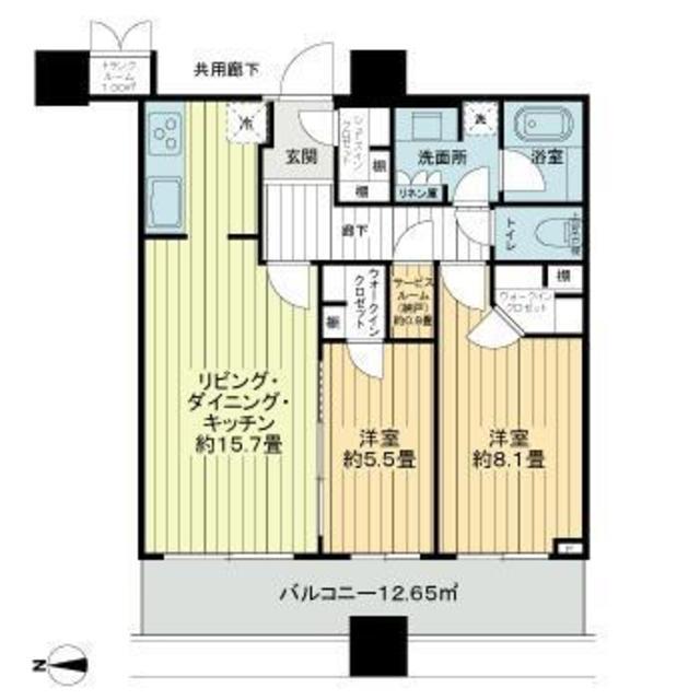 パークタワーグランスカイ(2LDK/17階)の間取り写真